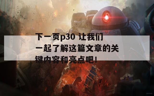 下一页p30 让我们一起了解这篇文章的关键内容和亮点吧！